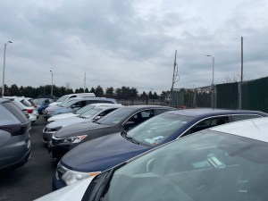 A line of cars belonging to regular toll cheats that the MTA seized on Wednesday. Photo: Dave Colon