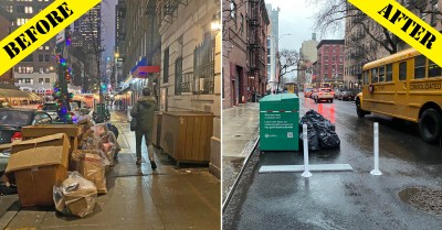What sidewalks look like everywhere in the city (left) vs. what they look like on W. 45th Street. Photos: Kevin Duggan