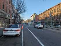 Bedford Avenue between Atlantic Avenue and Flushing Avenue is basically a three-lane highway with a painted bike lane. Photo: David Meyer