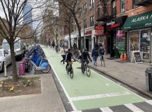 This is the future. As the city seeks to hit a sustainable transportation mode share of 80 percent by 2050, it's testing out wider bike lanes that allow cyclists to pass one another. Photo: NYC DOT