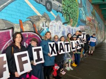 Activists gathered on Atlantic Avenue calling on the city to make the deadly corridor safer on Saturday, April 29. Photo: Kevin Duggan