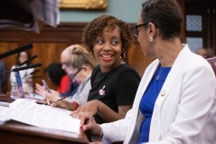 Council Member Selvena Brooks-Powers (D-Queens) talking to Speaker Adrienne Adams. Photo: Credit John McCarten/NYC Council Media Unit