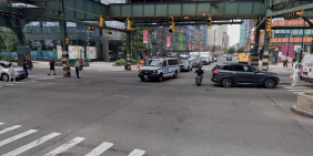 The chaotic intersection where a scooter rider was killed by the driver of a yellow school bus on Thursday. Photo: Google maps