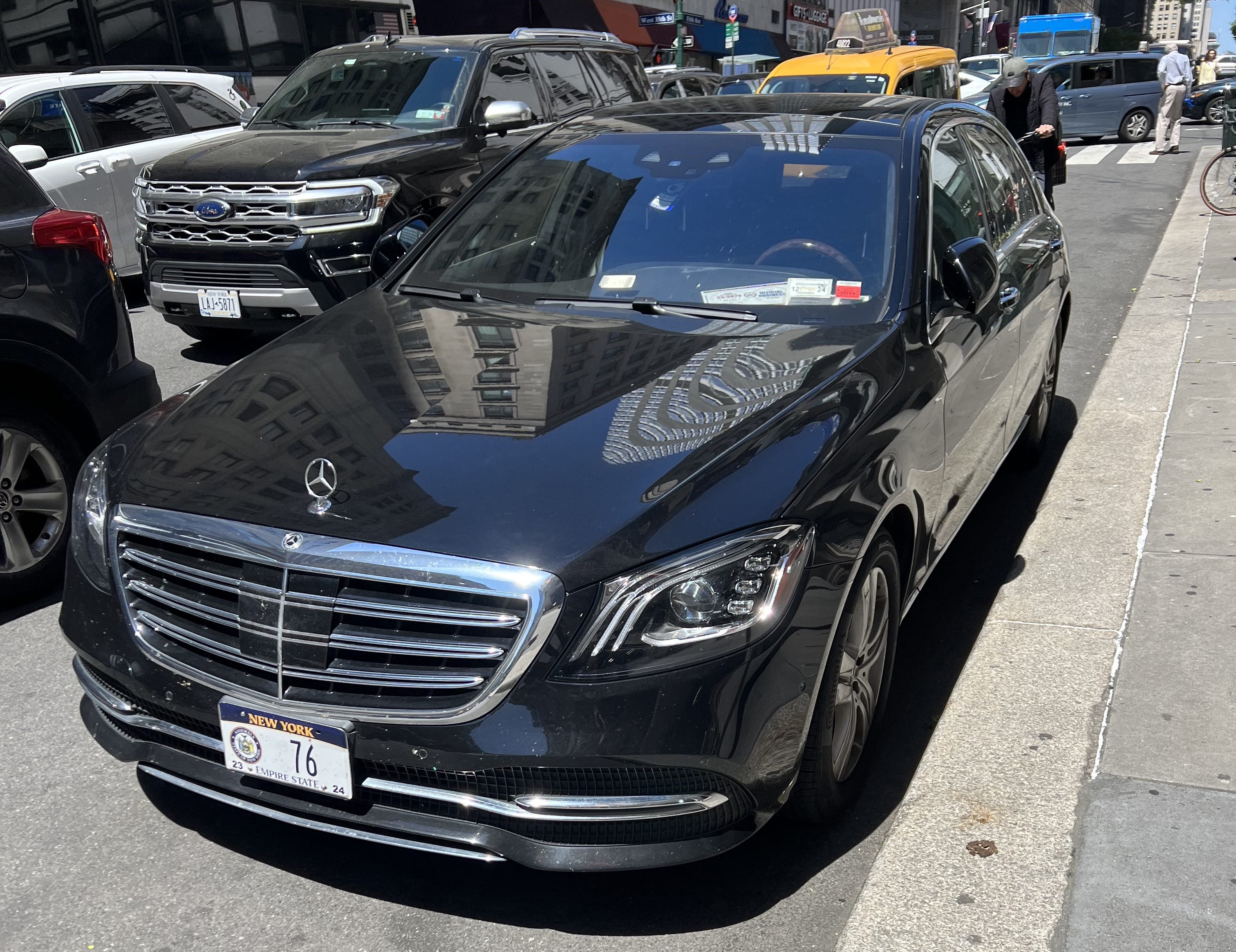 The car of Assembly Member Inez Dickens (D-Harlem) parked illegally on Fifth Avenue.