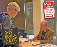 Henry Grabar at a recent signing of his new book on, wait for it, parking! Photo: Gersh Kuntzman